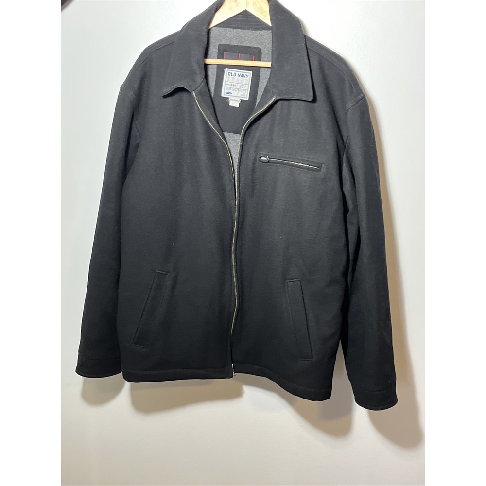 Old Navy Jacket Mens Size XXL Wool Blend‎  Black Men's Zip-Up Cotton Lining